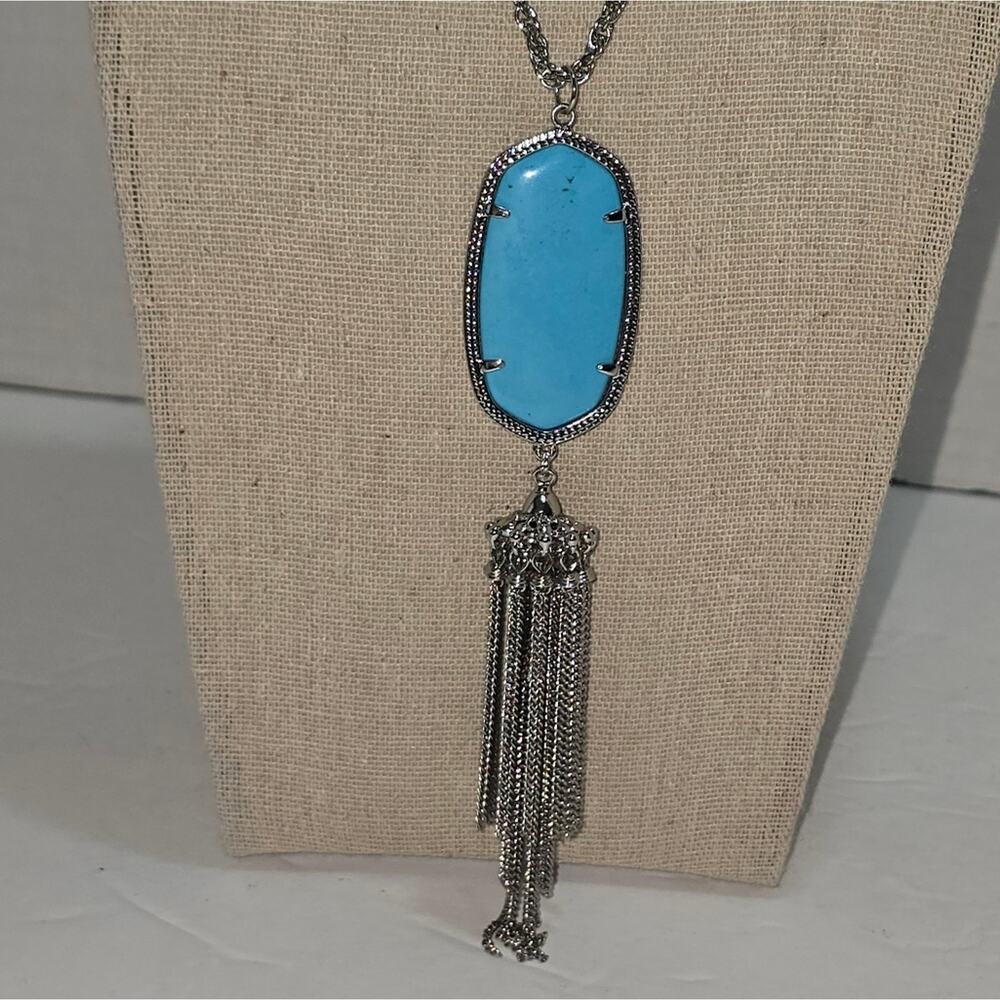 Kendra Scott Rayne Silver And Turquoise Elegant Pendant Necklace